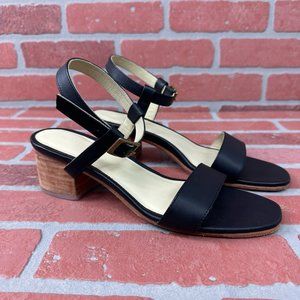 Nisolo Womens Sz 9 Block Heel Sandle Black Leather Ankle Strap Open Toe